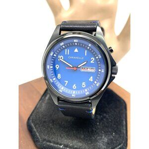 Caravelle by Bulova Men's Watch 45C118 Quartz Blue Dial Black Leather Band 40mm